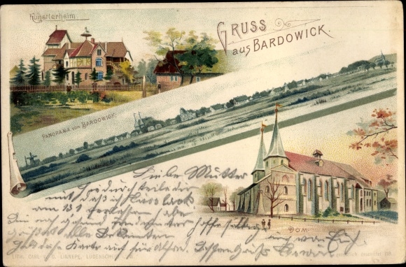 Litho Bardowick in Nedersaksen, kunstenaarshuis, kathedraal, panorama
