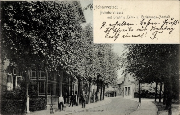 Postcard Hohenwestedt in Holstein, Bahnhofstraße, Bruhn's teaching and educational institution