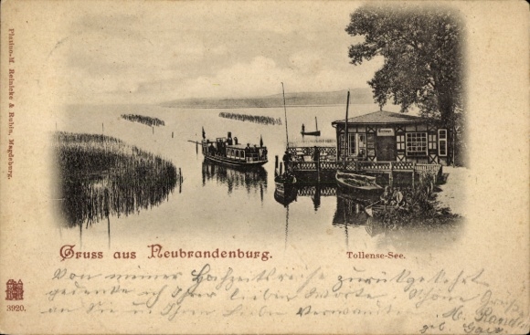 Ak Neubrandenburg in Mecklenburg, Schiff auf dem Tollense-See, Bootsanleger,  aus Neubrandenburg