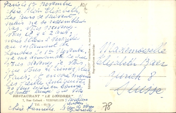 Postcard Versailles Yvelines, Restaurant Le Londres, Café Glacier, Outdoor Tables, Versailles