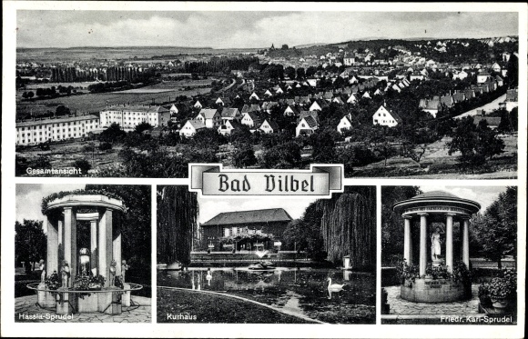 Ansichtkaart Bad Vilbel in Hessen, overzicht, Kurhaus, Hassia Sprudel, pater Karl Sprudel
