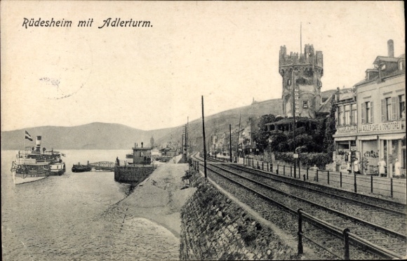 Rudesheim am Rhein, Eagle Tower, statki, tory