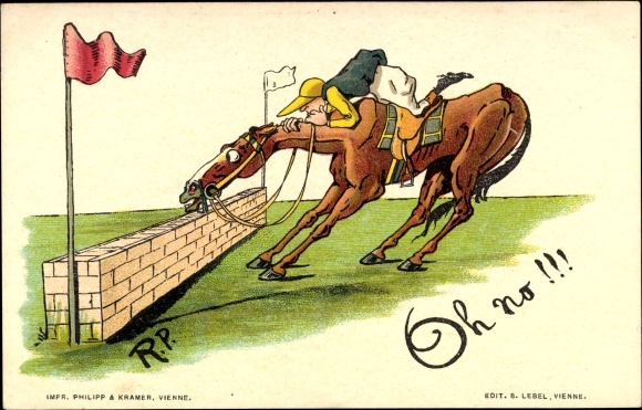 Artist Chromo-Litho Oh no, horse refuses to jump over an obstacle, Philipp and Kramer