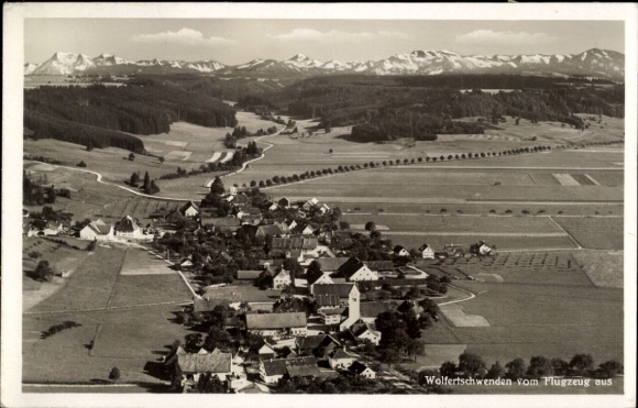 Postcard Wolfertschwenden Swabia, aerial photograph