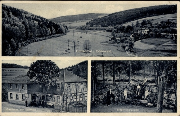 Postcard Hüttenthal Mossautal in the Odenwald, general view, Gasthaus zur Schmelz