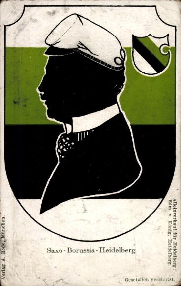 Studentika Postcard Heidelberg, Corps Saxo Borussia, paper cutting of a student, coat of arms