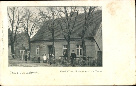 Ansichtkaart Lübnitz Bad Belzig in de Mark, Drews' winkel en wagenmaker