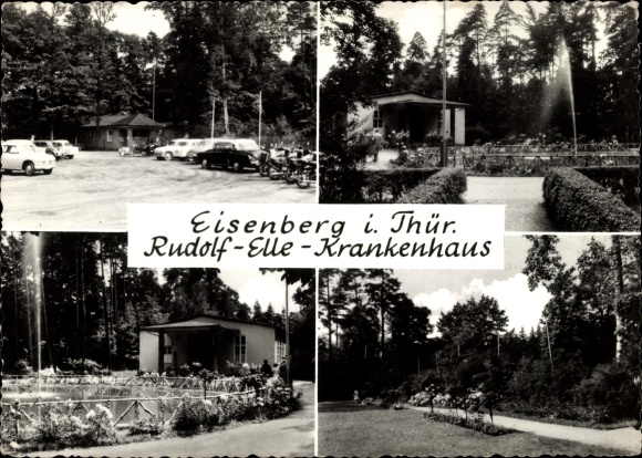 Postcard Eisenberg in Thuringia, Rudolf Elle Hospital, Park