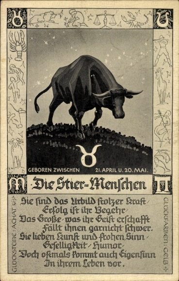 Postcard Zodiac sign Taurus, April 21 to May 20