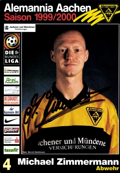 Autogrammkarte Fußballer Michael Zimmermann, Alemannia Aachen, Autogramm