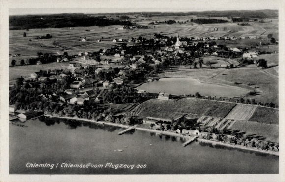 Postcard Chieming am Chiemsee Upper Bavaria, aerial photograph