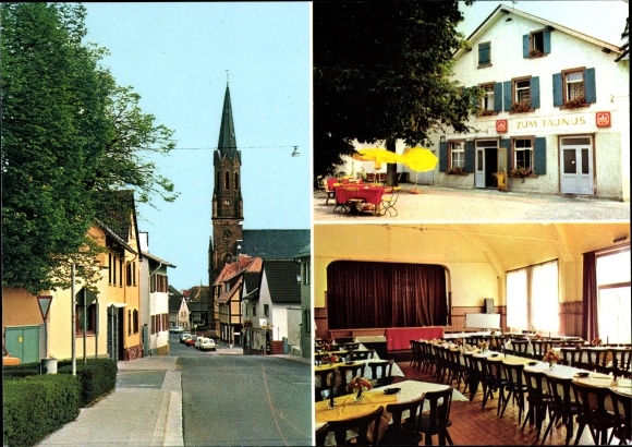 Postcard Friedrichsdorf im Taunus, Gasthof Zum Taunus, Oberbornstraße 2, street section