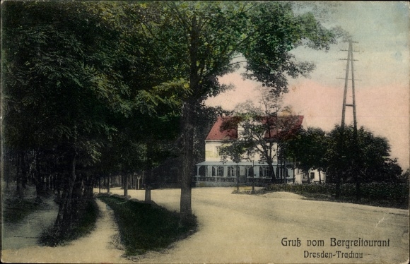 Postcard Dresden Trachau, street section with mountain restaurant