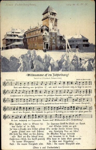 Song Postcard Vogel, Wilhelm, Oberwiesenthal, Wilkumme of &#39;en Fichtelbarg, Neues Fichtelberghaus, Winter