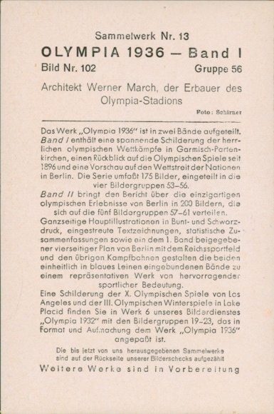 Collector's picture Olympics 1936 Volume I Group 56 Picture 102, Architect Werner March, Builder of Olympic Stadium