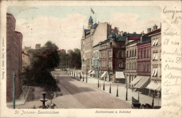 Ak St. Johann Saarbrücken im Saarland, Reichsstraße, Bahnhof