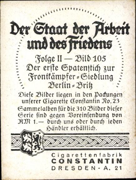 Collective picture The state of work and of peace II 105 Construction of the frontline settlement Berlin Britz