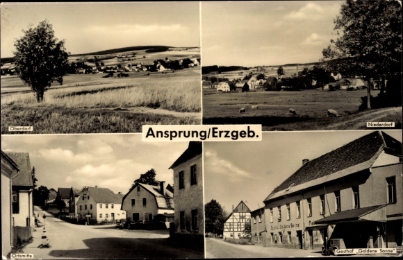 Ak Ansprung Erzgebirge, Oberdorf, Gasthof Goldene Sonne, Niederdorf, Ortsmitte
