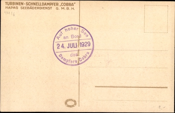 Artist PC Stöwer, Willy, HAPAG steamer Cobra, seaside resort service