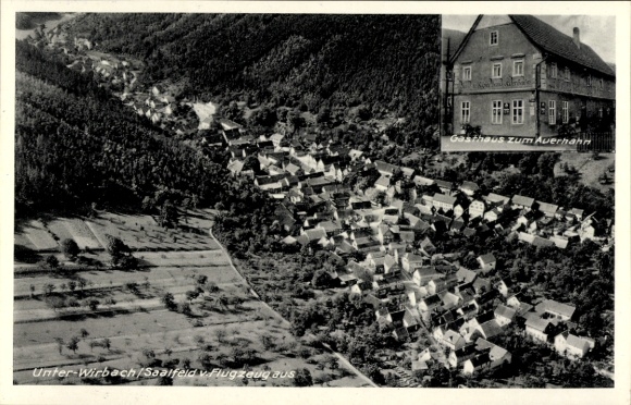 Postcard Unterwirbach Saalfelder Höhe Saalfeld an der Saale Thuringia, aerial photography, Gasthaus Auerhahn