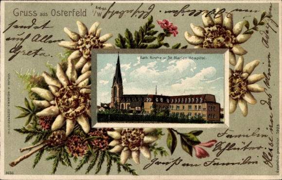Präge Litho Osterfeld Oberhausen im Ruhrgebiet Westfalen, Katholische Kirche, Sankt-Marien-Hospital