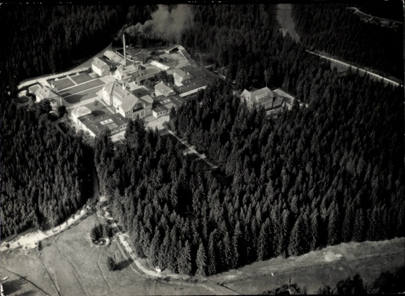 Postcard Carolagrün Auerbach im Vogtland, aerial photograph