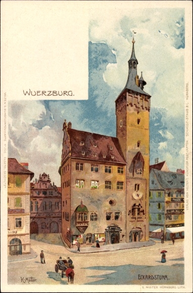 Artist Chromo-Litho mother, K., Würzburg am Main, Lower Franconia, Eckardsturm
