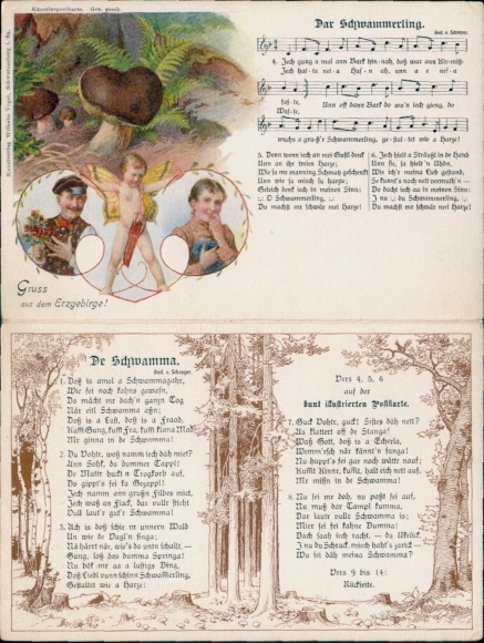 Lied Klapp Ak Dar Schwammerling, De Schwamma, erzgebirgische Mundart, Liebespaar, Liebesengel, Pilze