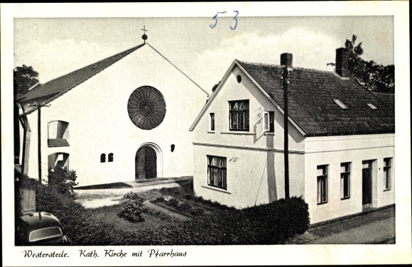 Postcard Westerstede in Oldenburg Ammerland, cath. Church with vicarage