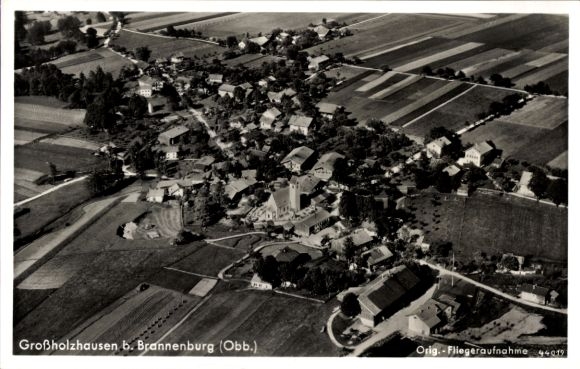 Postcard Großholzhausen Raubling in Upper Bavaria, aerial photograph