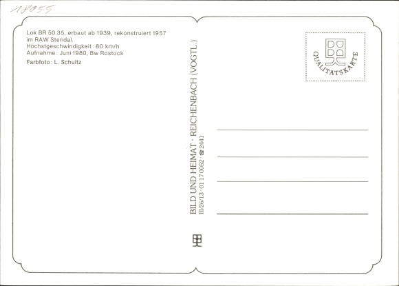 Postcard steam locomotive, steam locomotive BR 50.35, 50 3571-2, Bw Rostock