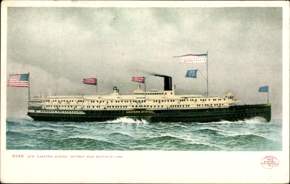 Postcard steamers Eastern States, Detroit and Buffalo Line