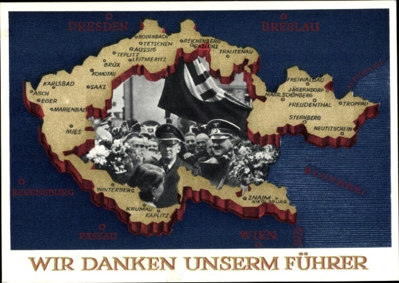 Postal stationery Postcard We thank our Führer, Sudetenland, Bohemia, Moravia, Hitler