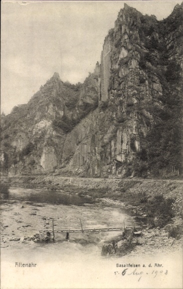 Postcard Altenahr in the Ahr valley, basalt rocks, river, mountains, historical view