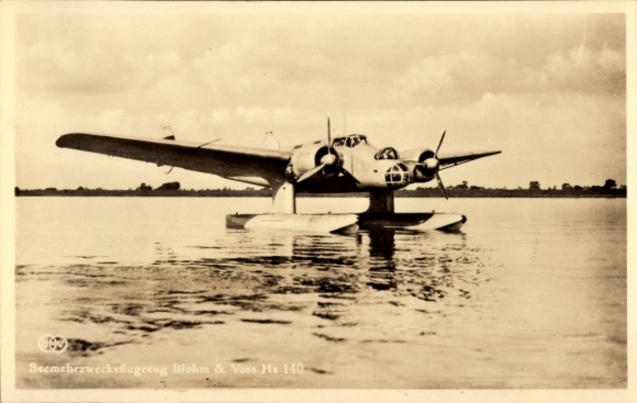 Postcard German fighter aircraft, sea multi-purpose aircraft Blohm & Voss Ha 140, V-1, D-AUTO