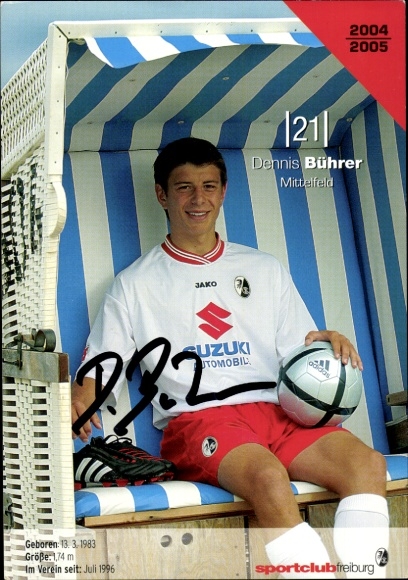 Autograph card footballer Dennis Bührer, SC Freiburg, autograph