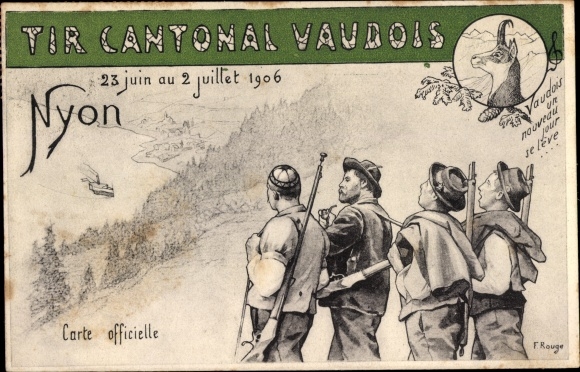Artist Postcard Rouge, F., Nyon Canton of Vaud, Tir Cantonal Vaudois 1906, raffle ticket