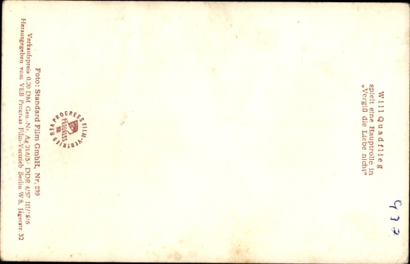 Postcard actor Will Quadflieg, leading role in Don't Forget Love, portrait, autograph