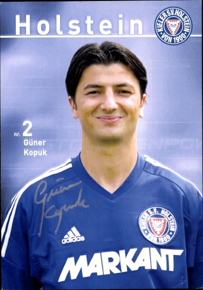 Karta autografu piłkarza Günera Kopuka, Holstein Kiel, autograf
