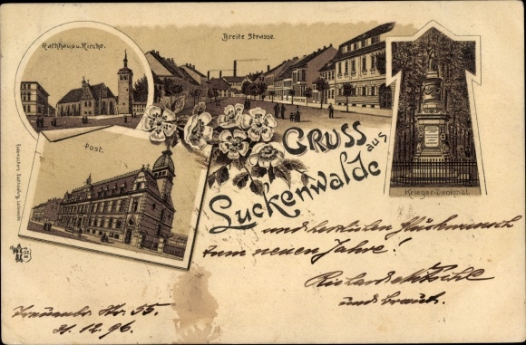 Chromo-Litho Luckenwalde in Brandenburg, Breite Straße, town hall, church, post office, war memorial
