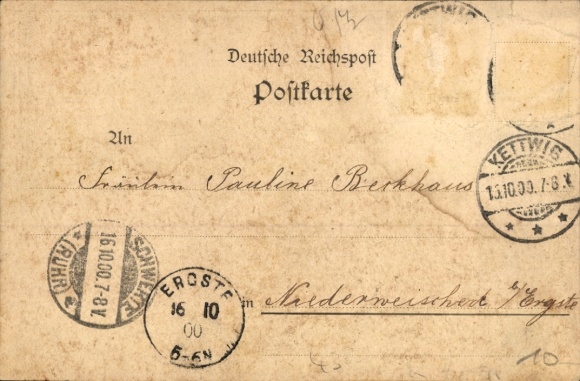 Postcard Kettwig Essen in the Ruhr area, market square, train station, Ruhr bridge, old bridge
