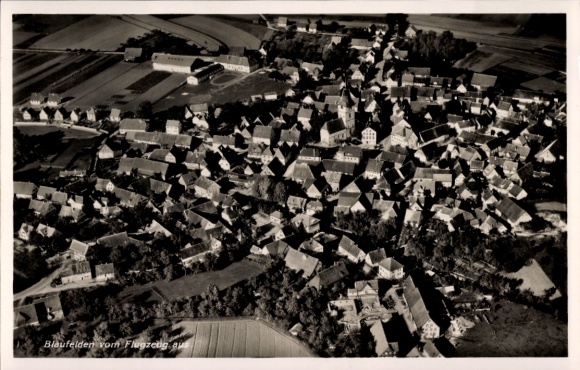 Postcard Blaufelden in Württemberg, aerial photograph