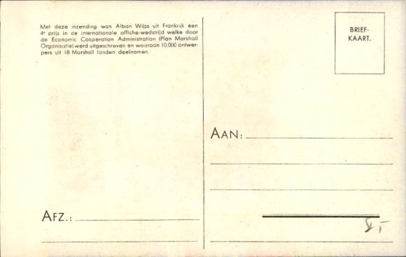 Artist Postcard Wijss, Alban, Le plan Marshall pour reconstruire l'Europe, Marshall Plan