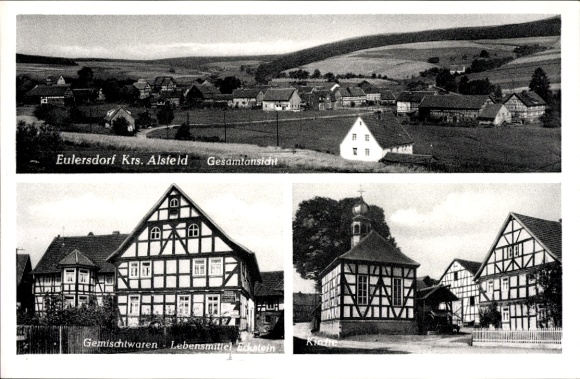 PC Eulersdorf Grebenau in Hesse, general view, Eckstein general store, church
