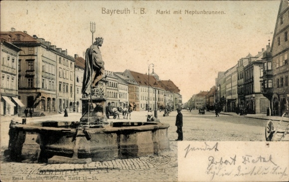 Ak Bayreuth in Opper-Franken, markt met Neptunusfontein