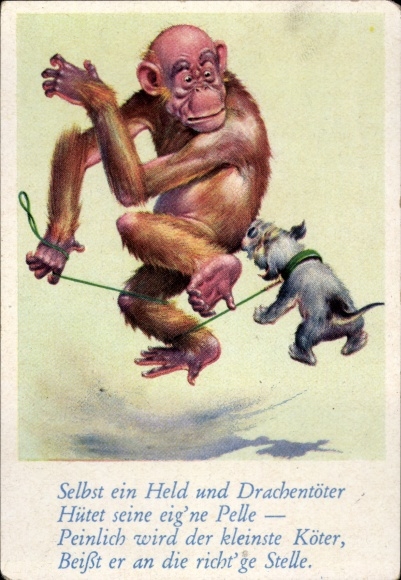 Collector's picture funny pictures No. 25, dog bites orangutan in the bottom