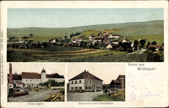 Ak Wolfsbach Ensdorf in der Oberpfalz, Gesamtansicht, Schlossgut, Ebbauersches Gasthaus