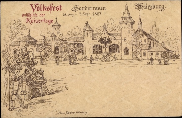 Postal stationery Chromo-Litho Würzburg am Main Lower Franconia, folk festival, imperial days, special lawn 1897