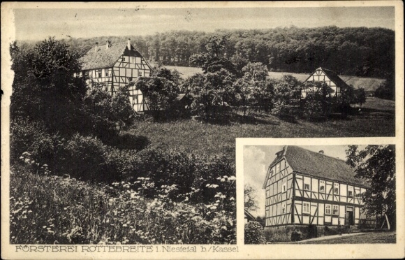 Postcard Niestetal in Hessen, Rottebreite Forestry Office, House and Surroundings