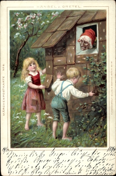 Chromo-Litho Hansel and Gretel at the witch house, gingerbread house